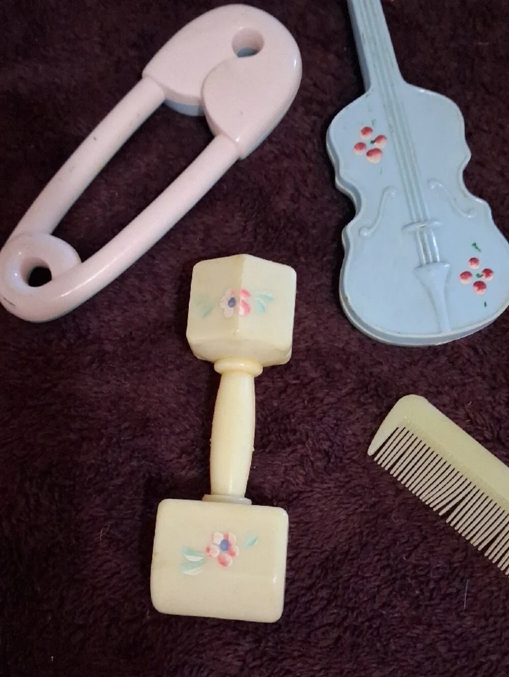 Antique Baby Rattles Etc - Pastel Pink, Yellow, Blue, Cream Accessories